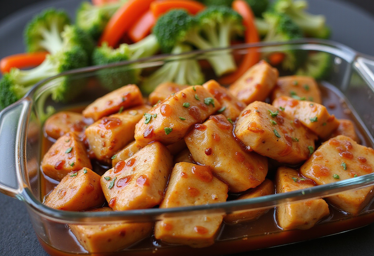 Quick and Flavorful Chicken Teriyaki Noodles, marinated chicken soaking in teriyaki sauce with colorful vegetables.