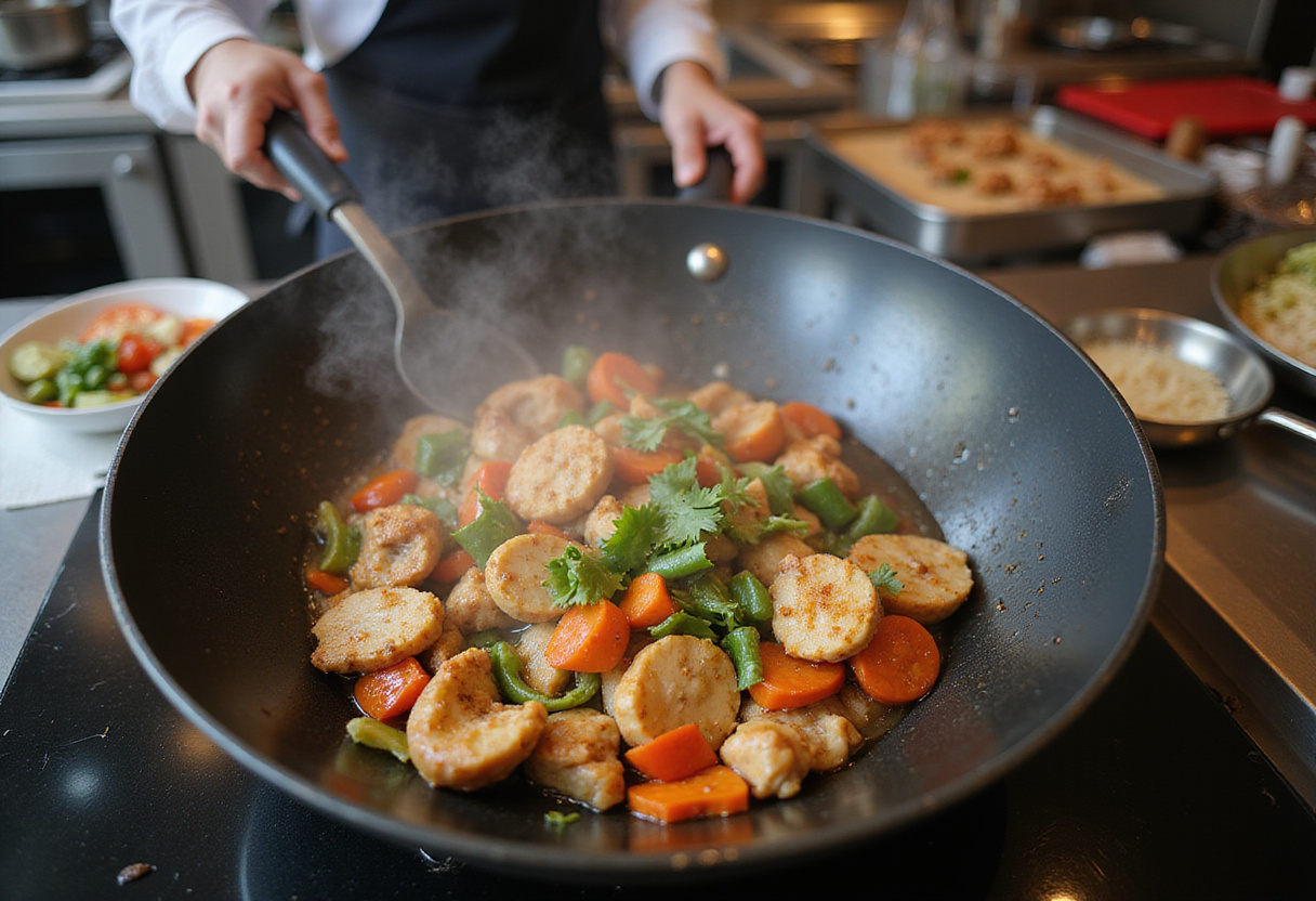 Quick and Flavorful Chicken Teriyaki Noodles, stir-frying marinated chicken and vegetables in a hot wok.