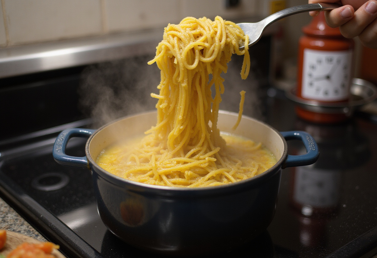 Cooking orzo pasta in boiling water for Rainbow Orzo Salad, capturing the process of achieving perfectly cooked orzo for a delicious dish.