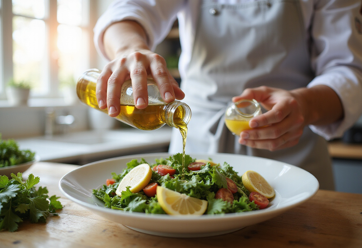 Dressing Rainbow Orzo Salad with olive oil and lemon juice to enhance the vibrant flavors and make it a refreshing dish.