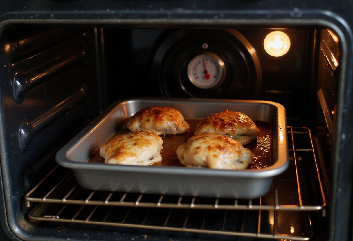 Roasting savory lemon herb chicken thighs in the oven for a perfect finish.