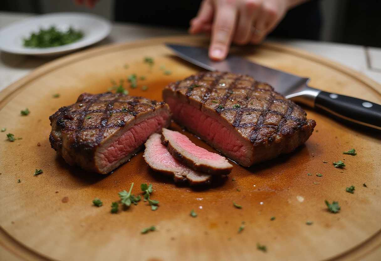 Slicing the steak for Bruschetta adds layers of flavor to this mouth-watering appetizer.