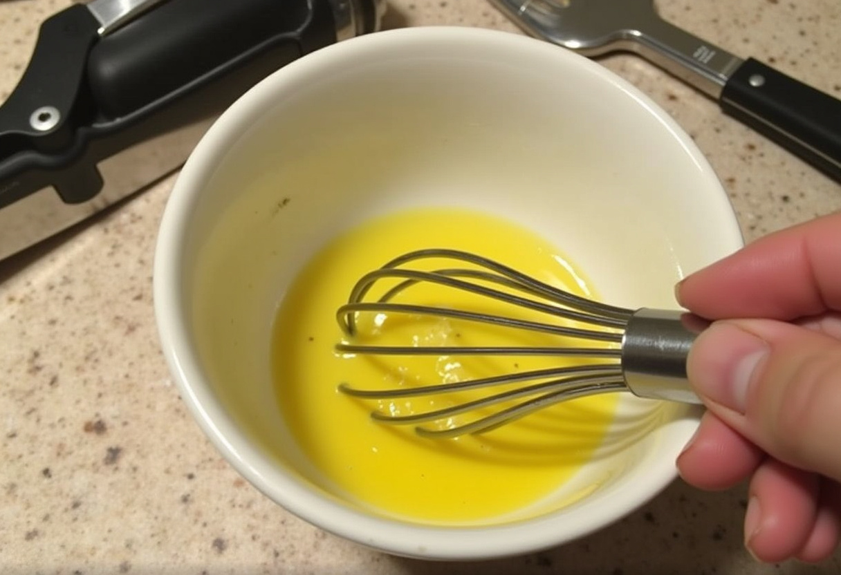 Making champagne vinaigrette for Strawberry Crunch Salad, featuring a blend of ingredients for a flavorful dressing.