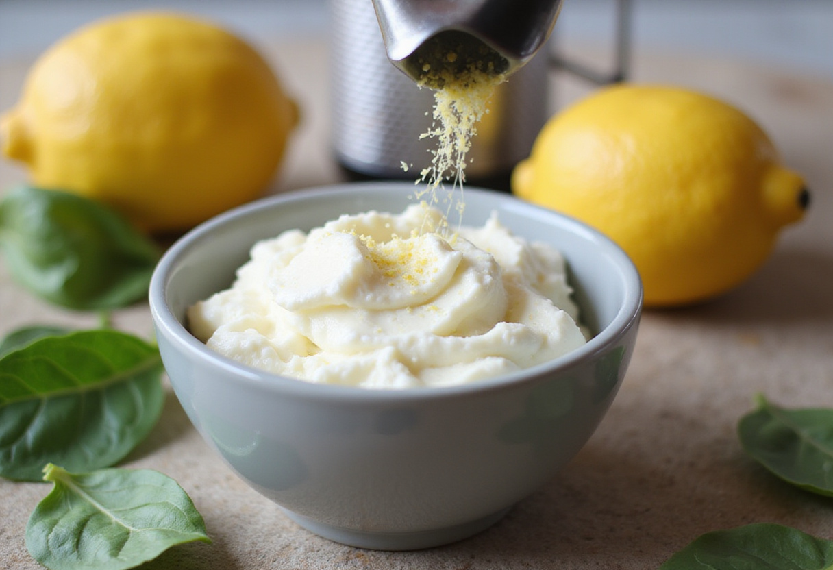 Zesty Lemon Ricotta preparation with fresh ingredients including lemon zest, ricotta cheese, and spinach for Zesty Lemon Ricotta and Spinach Pasta.