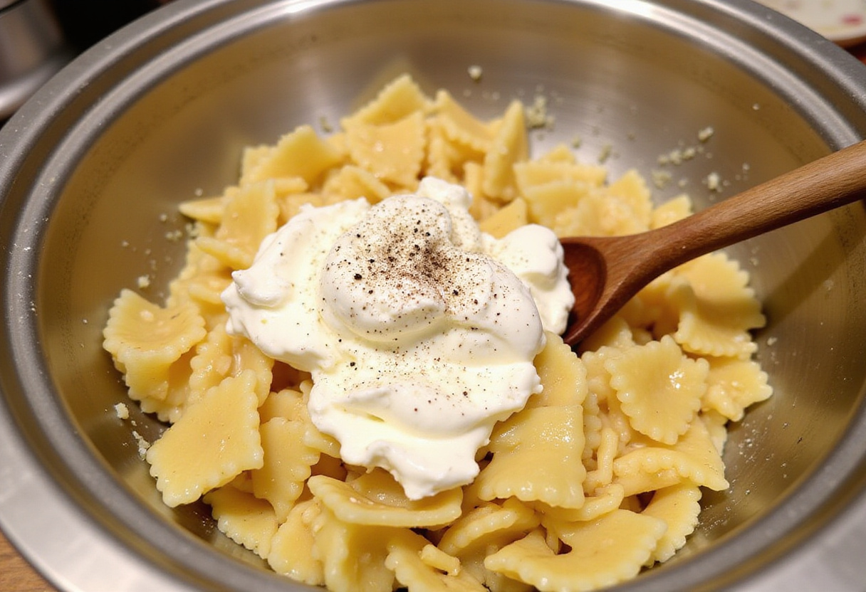 Combining pasta with lemon ricotta and spinach for Zesty Lemon Ricotta and Spinach Pasta, blending flavors beautifully in the final step.
