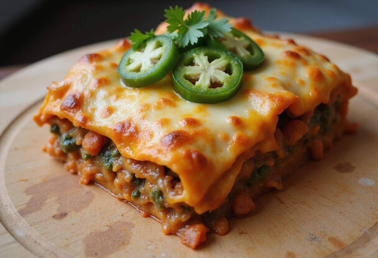Final presentation of the best taco lasagna, garnished and ready to serve, showcasing layered flavors and textures.