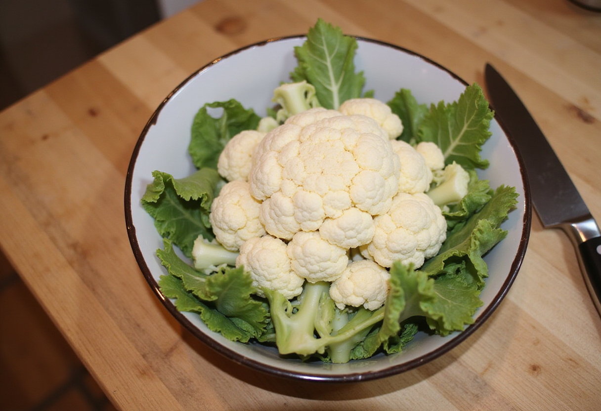 Fresh cauliflower florets being prepared for a healthy 30-Minute Cauliflower Chicken Soup, an easy anti-inflammatory recipe.