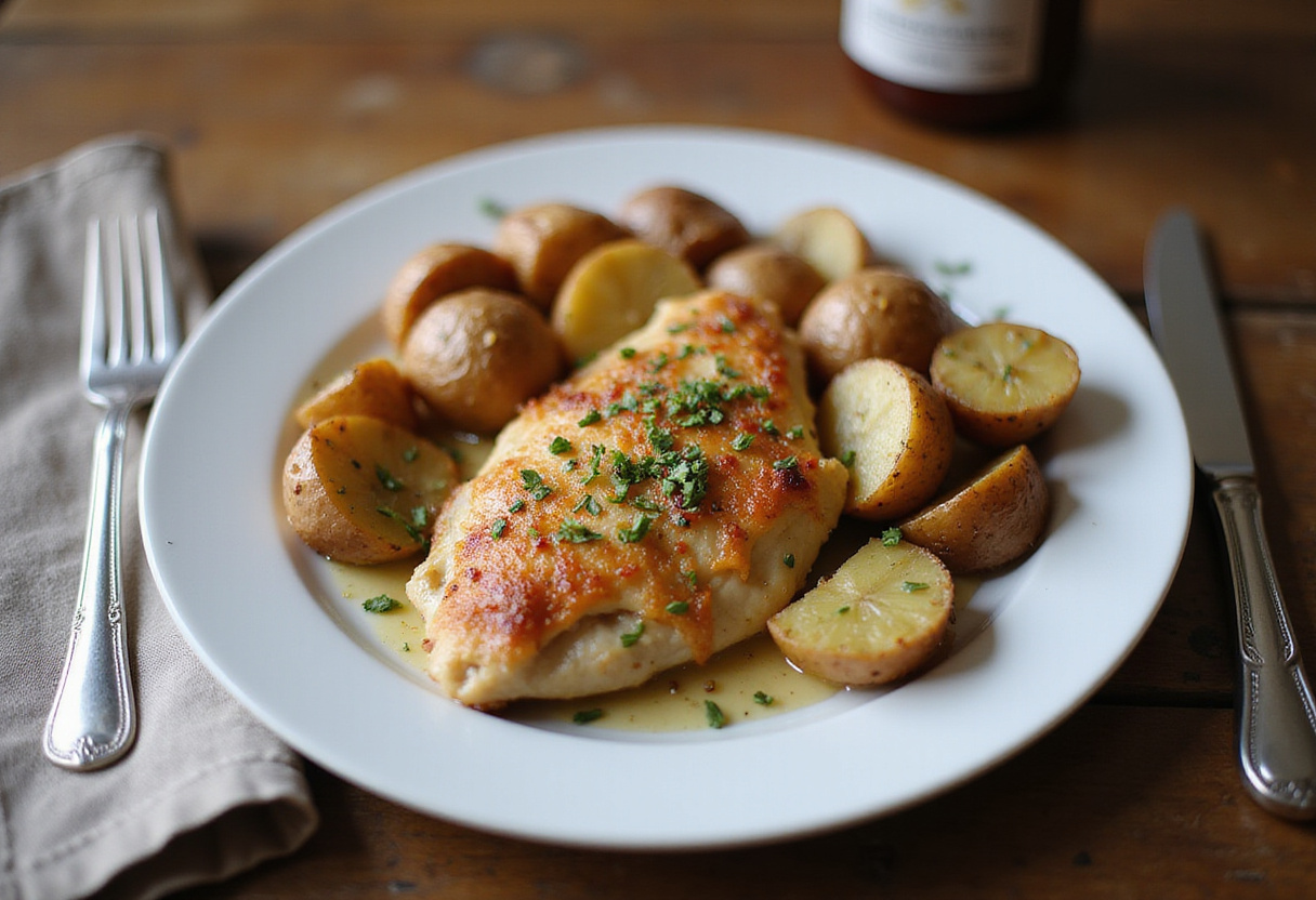 Final dish of Garlic Parmesan Chicken and Potatoes, showcasing a delicious meal ready to be enjoyed.