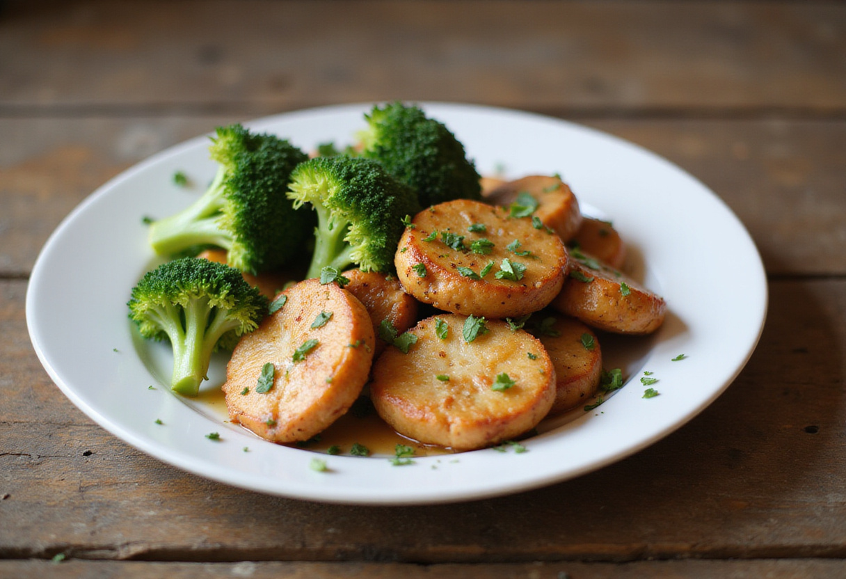 Delicious final presentation of Air Fryer Chicken Bites and Broccoli, showcasing perfectly cooked chicken and fresh broccoli in a healthy meal.