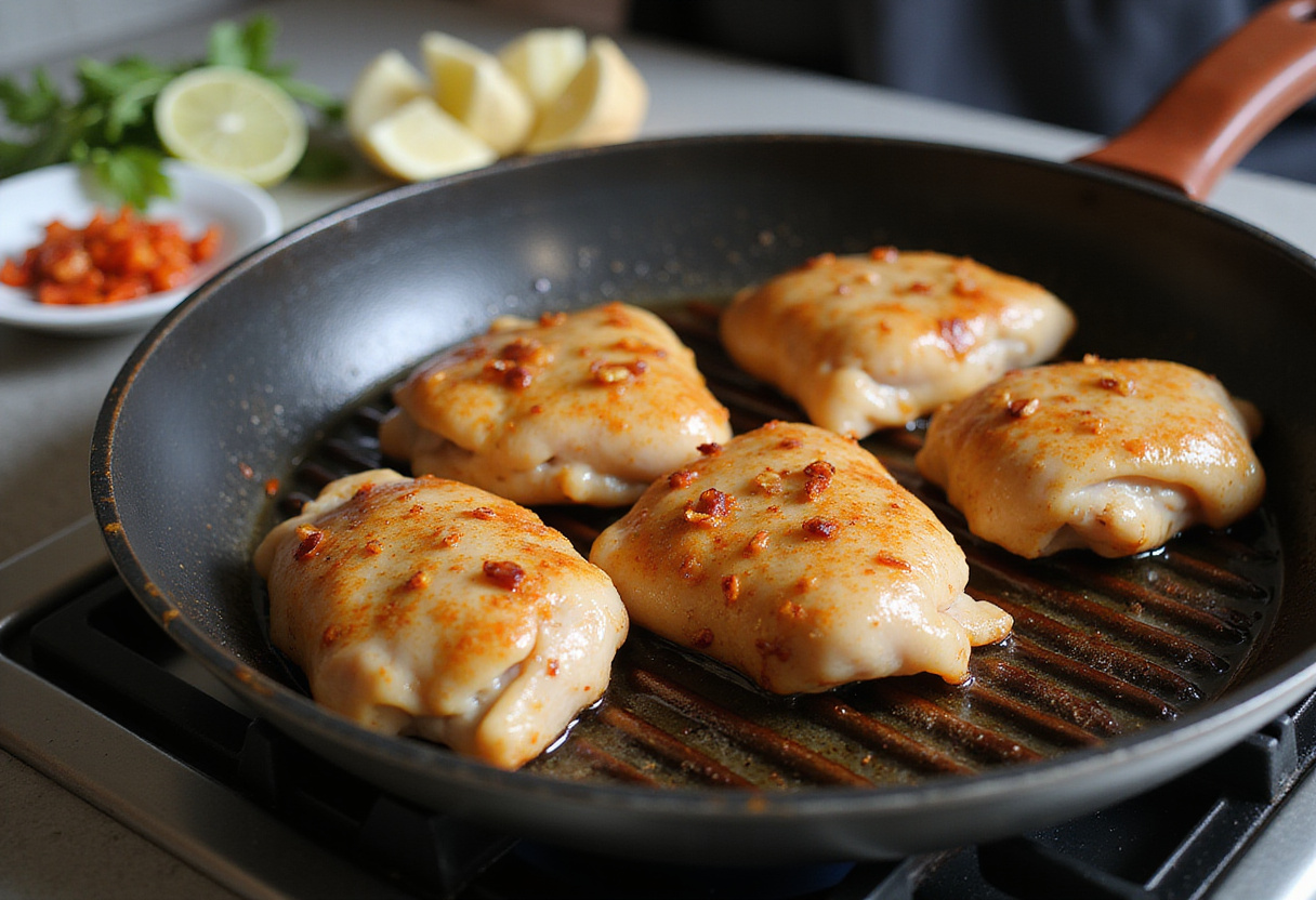 Preparing the grill for authentic Grilled Vietnamese Chicken with ginger and chili for a delicious charred flavor.