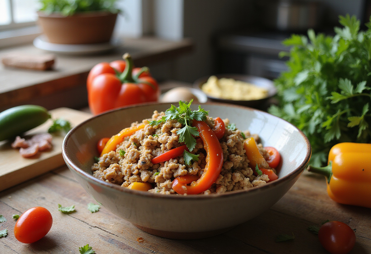 Deliciously presented ground turkey and peppers in a bowl, a quick, healthy meal bursting with flavor, ideal for easy weeknight dinners.