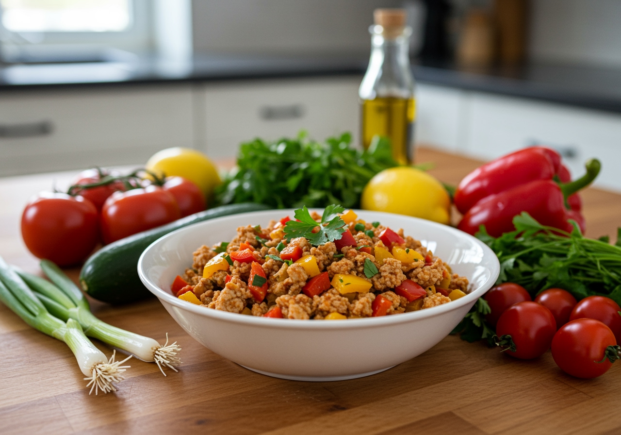 Deliciously presented ground turkey and peppers in a bowl, a quick, healthy meal bursting with flavor, ideal for easy weeknight dinners.
