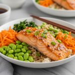 Completed Honey Sriracha Salmon Bowls ready to serve, showcasing fresh ingredients and vibrant flavors.